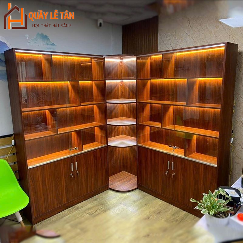 Tủ Trưng Bày Vân Gỗ Kèm Đèn Led